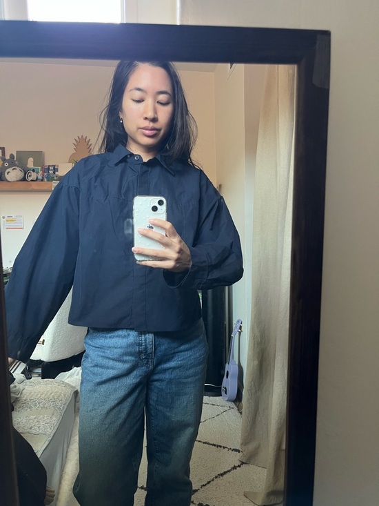 Uniqlo Tops - Uniqlo Dark Navy Button-Up Shirt Jacket